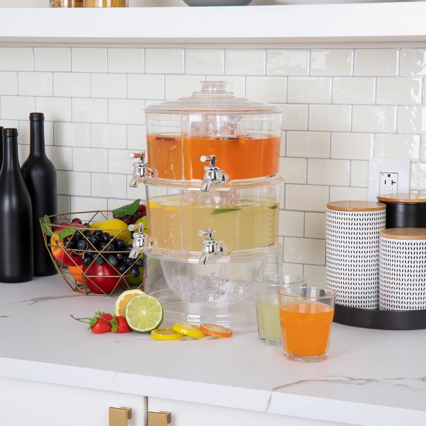 Double Layer 4 Grid Drink Storage Rack with Ice Bottom, Household Party Beverage Organizer