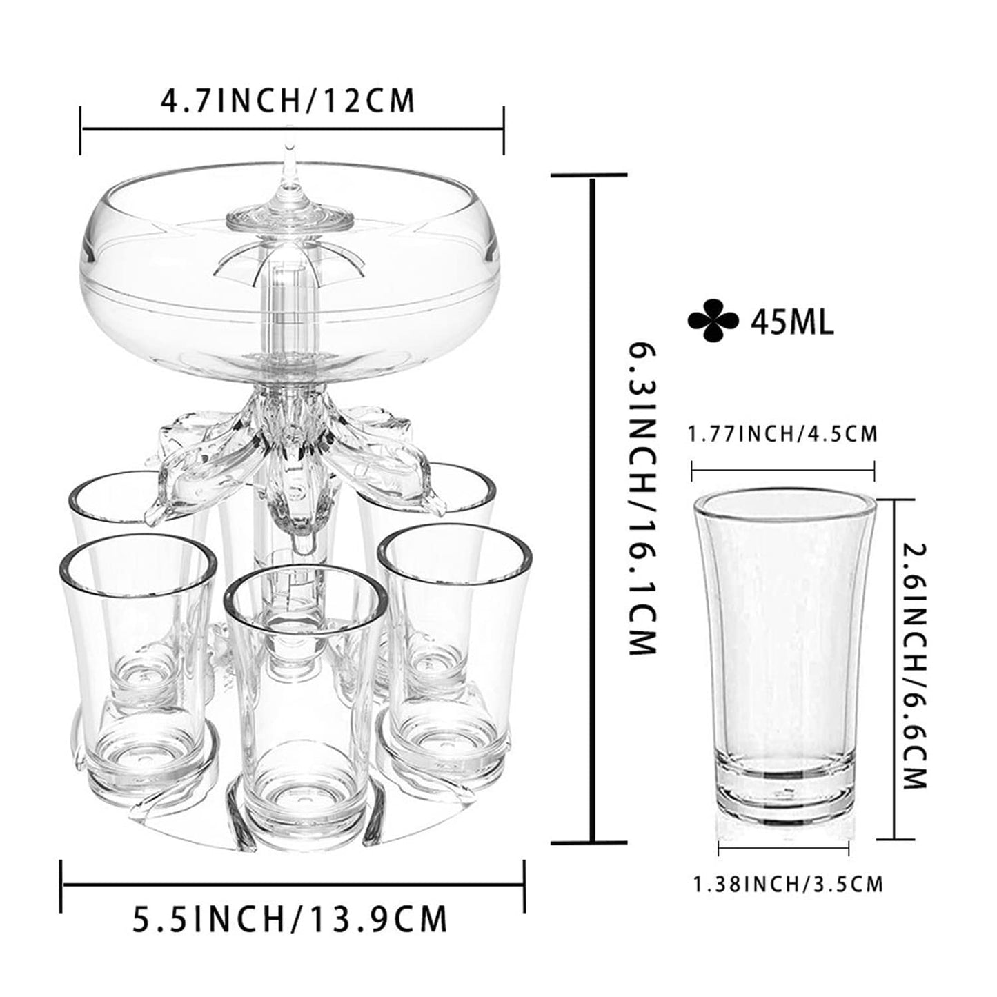 6 Shot Glass Drink Dispenser Set, Acrylic Touchless Liquor Pourer with LED Light, Bar Cocktail Beverage Accessories