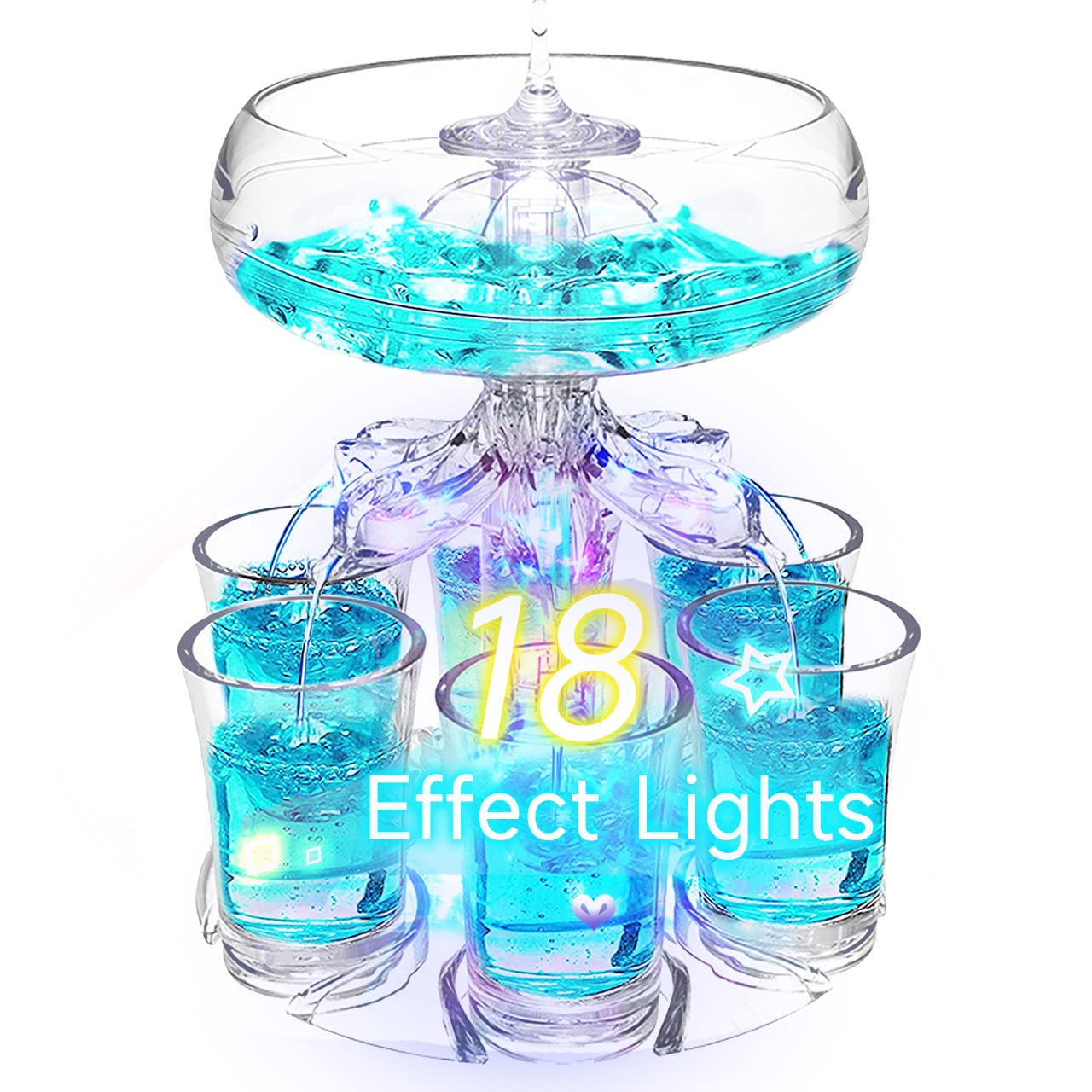 6 Shot Glass Drink Dispenser Set, Acrylic Touchless Liquor Pourer with LED Light, Bar Cocktail Beverage Accessories