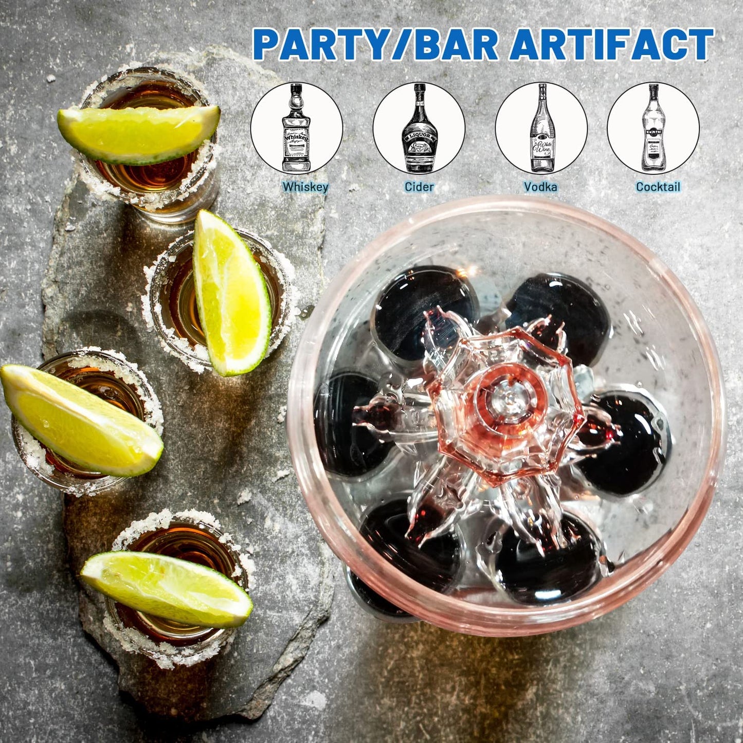 6 Shot Glass Drink Dispenser Set, Acrylic Touchless Liquor Pourer with LED Light, Bar Cocktail Beverage Accessories
