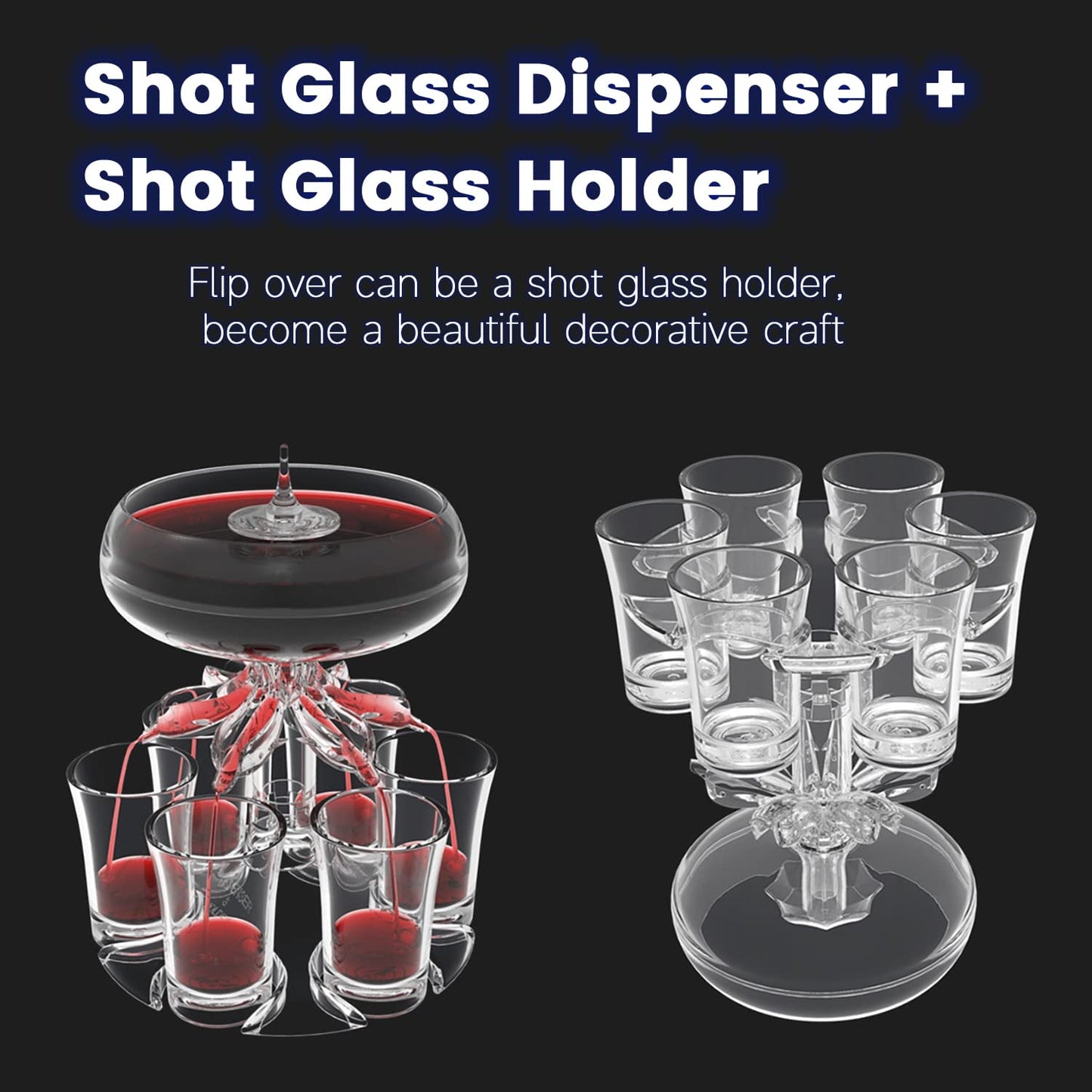 6 Shot Glass Drink Dispenser Set, Acrylic Touchless Liquor Pourer with LED Light, Bar Cocktail Beverage Accessories